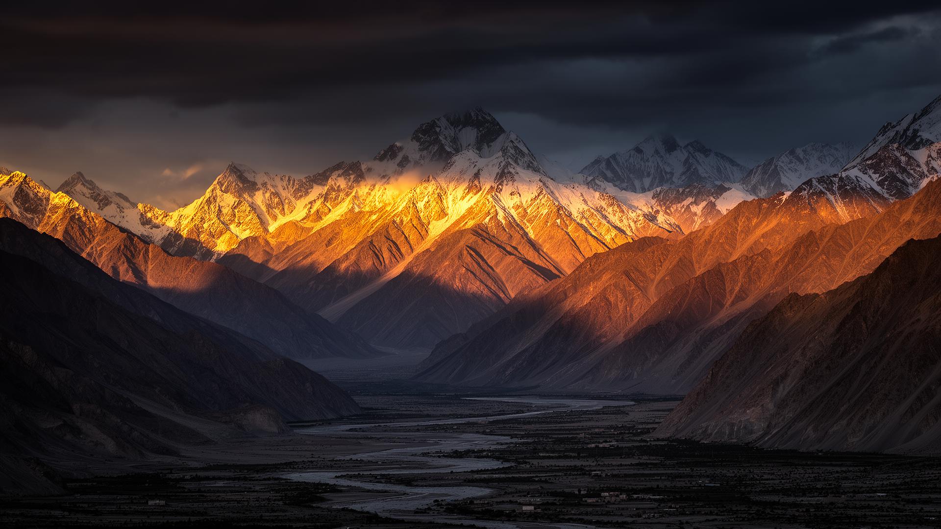 Unobstructed views of the Karakoram mountain range from the top floor of the hotel