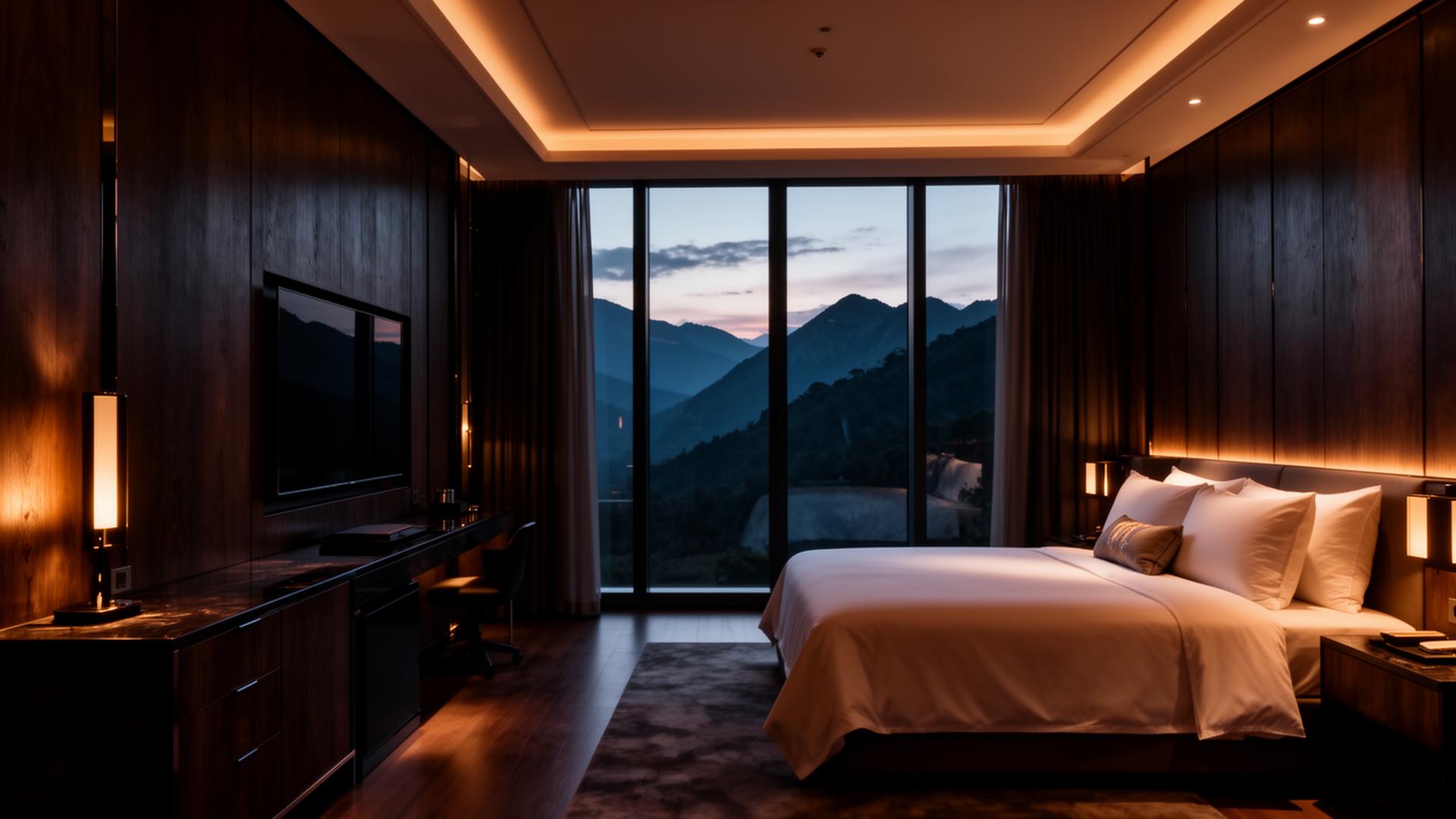 A quiet, dimly lit hotel room in Skardu prepared for the evening with thick blankets